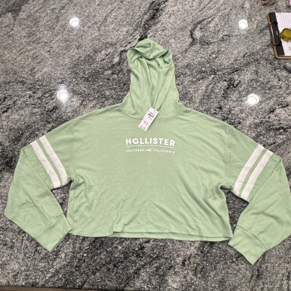 Womens Small Mint Hollister Cropped Waffle Hoodie New With Tags #389
